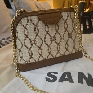 Sandro Tan and Cream Crossbody Bag with Gold Chain